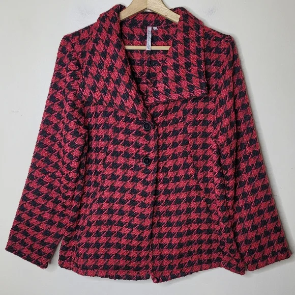Lulu B Red & Black Houndstooth Blazer Size M - Picture 2 of 8